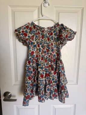 Doen Calliope Floral Tiered Smocked Dress - Cream, Red & Blue